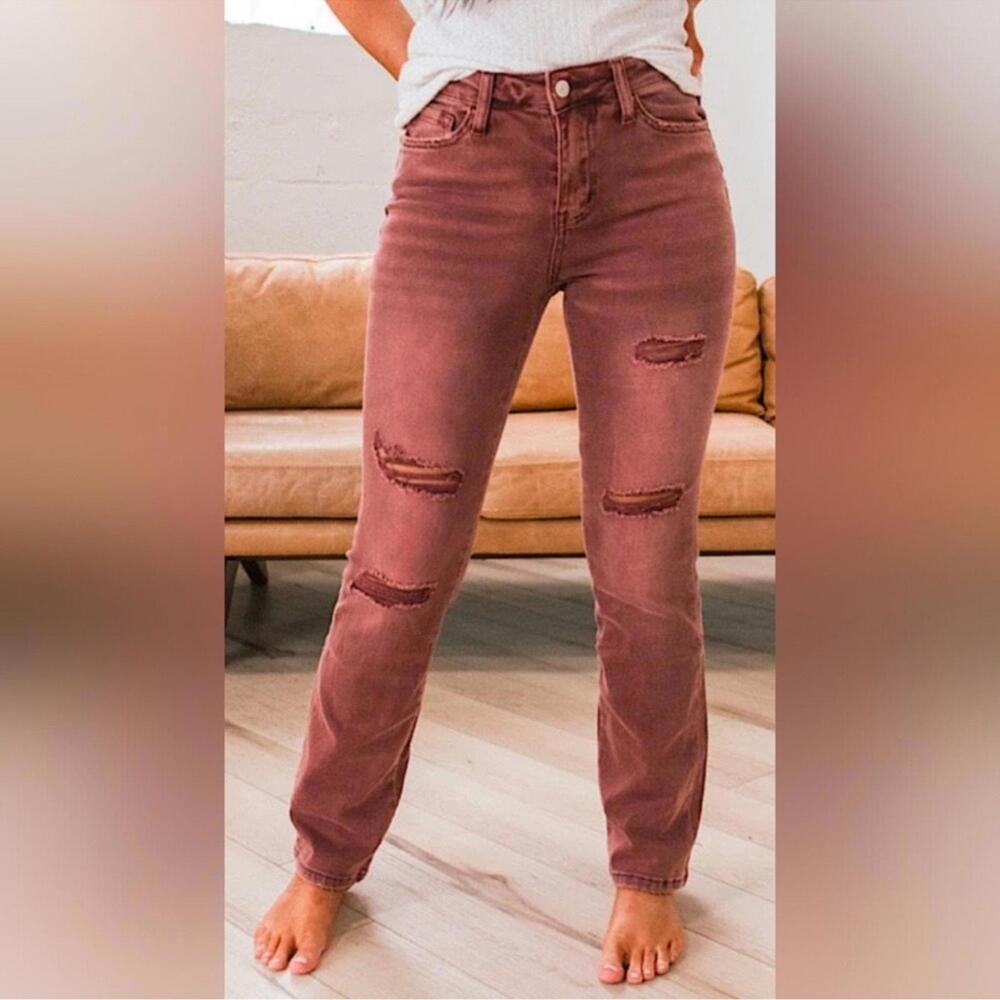 Vervet Skylar High Rise Boot Cut Jeans Dark Mauve